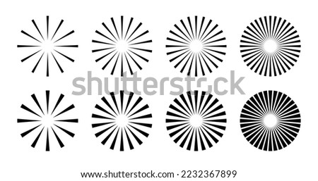 Radial circle lines. Circular radiating lines geometric element. Sun star rays symbol. Abstract geometric shapes. Design element. Vector illustration isolated on white background.