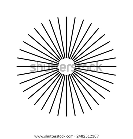 Radial circle lines: circular radiating geometric shapes resembling sun rays. Abstract design element. Vector illustration on a white background.