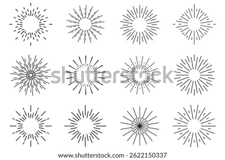Radial circle lines. Circular radiating lines geometric element. Sun star rays symbol. Abstract geometric shapes. Design element. Vector illustration isolated on white background.