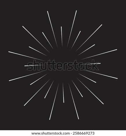Radial circle lines. Sparkle Circular radiating lines. Sign Sun star rays symbol. Abstract geometric shapes. Variety Design. Vector illustration isolated on white background. EPS10