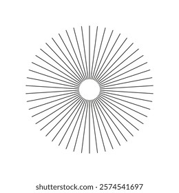 Radial circle lines. Spokes with radiating stripes. Circular lines icon. Symbol of Sun star rays. Flat design element layout. Abstract illusion geometric shape mockup.