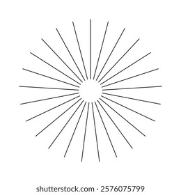 Radial circle lines. Spokes with radiating stripes. Abstract illusion geometric black shape. Circular lines icon. Symbol of Sun star rays. Flat design simple element. 