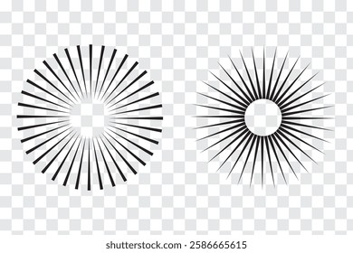 Radial circle lines. Sun and star rays sign symbol. Flat design elements. Spokes with radiating stripes. Abstract illusion geometric shapes. Variety Design. EPS 10