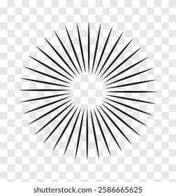 Radial circle lines. Sun and star rays sign symbol. Flat design elements. Spokes with radiating stripes. Abstract illusion geometric shapes. Variety Design. EPS 10