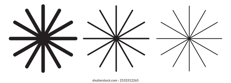 Líneas radiales circulares. Vector Sunbeam, líneas circulares radiantes. Líneas circulares, rayos solares. Ilustración vectorial.