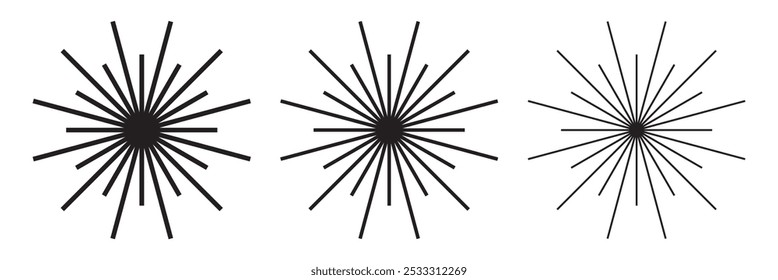 Líneas radiales circulares. Vector Sunbeam, líneas circulares radiantes. Líneas circulares, rayos solares. Ilustración vectorial.