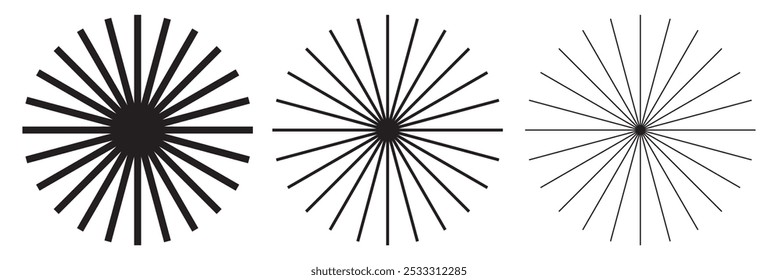 Líneas radiales circulares. Vector Sunbeam, líneas circulares radiantes. Líneas circulares, rayos solares. Ilustración vectorial.