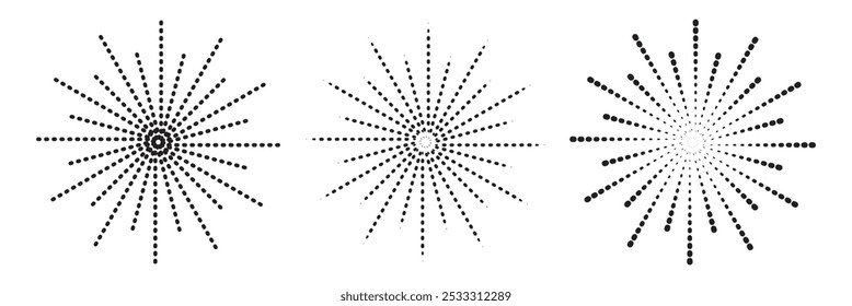 Líneas radiales circulares. Vector Sunbeam, líneas circulares radiantes. Líneas circulares, rayos solares. Ilustración vectorial.