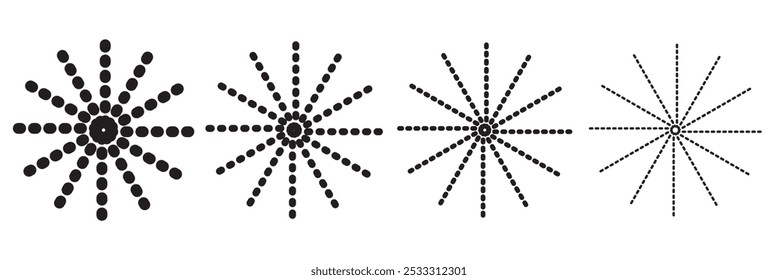 Líneas radiales circulares. Vector Sunbeam, líneas circulares radiantes. Líneas circulares, rayos solares. Ilustración vectorial.