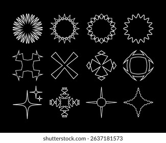 Radial circle lines. Symbol of Sun star rays.  Abstract geometric shapes. Set badges. Vector icon collections. 