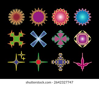 Radial circle lines. Symbol of Sun star rays.  Abstract geometric shapes. Set badges. Vector icon collections. 