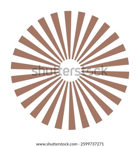 Radial circle lines. Symbol of Sun star rays. Minimalist flat design element. Spokes with radiating stripes mockup. Circular lines. Abstract illusion geometric round shape. Trendy mocha mousse color.