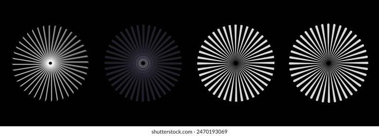 Radial circle lines. Radial circle lines vector set.