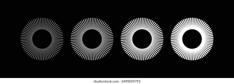 Radial circle lines. Radial circle lines vector set.