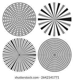 Radial circle pattern. Abstract circular icon. Optical geometry vector. Black white illusion.