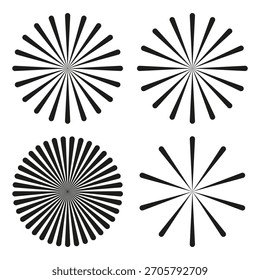 Radial circle pattern. Sunburst ray set. Abstract graphic Vector. Dynamic line elements.