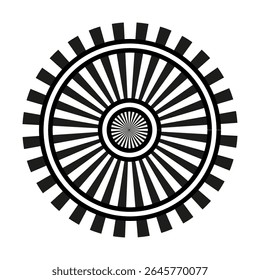 Padrão de círculo radial. Projeto de roda de explosão solar. Símbolo de intermitência de vetor. Raios negros radiantes.