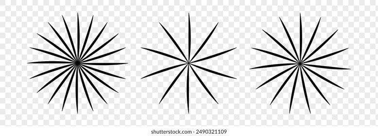 Radial circle vector. Hand drawn firework. Star burst. Sunburst doodle icon. Hand drawn explosion frame. Radial circle icon. Eps 10.