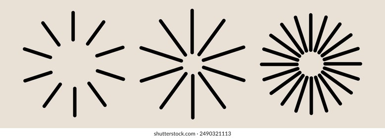 Radial circle vector. Hand drawn firework. Star burst. Sunburst doodle icon. Hand drawn explosion frame. Radial circle icon. Eps 10.