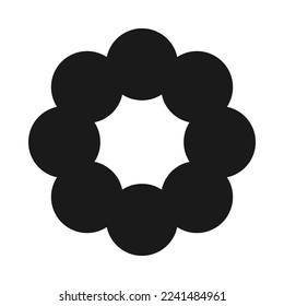 Radial circles hollow silhouette shape icon. A group of 8 round shapes in a circular formation. Isolated on a white background.