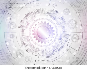 Radial circuit board. Hi-tech technology concept. Abstract circle engineering background. Digital innovation vector illustration.