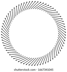 Radiale, runde Pfeile, die von der Mitte aus zeigen. Konzentrierte Zeiger für Extrusion, herausragende Themen. Diffuse, dissension, bloat concept cursors Illustration