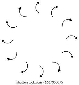 Radial, circular arrows pointing from center. Concentric pointers for extrusion, protrusion themes. Diffuse, dissension, bloat concept cursors illustration