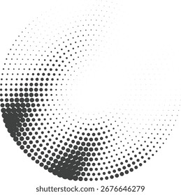 Projeto abstrato do vetor do gradiente do ponto do meio-tom circular radial com esferas monocromáticas desvanecentes e textura geométrica em escala de cinza limpa para usos modernos do fundo