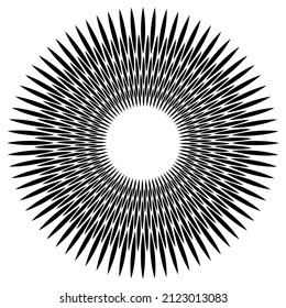 Radial, circular lines, spokes. Radiating lines, stripes. Concentric burst, blast effect vector illustration