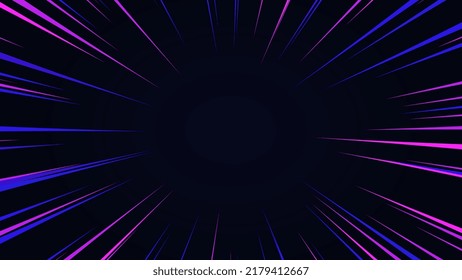 Radial or circular neon background. Neon rays. Abstract circular space background. Comic. Energy or speed concept. Neon Light. Laser rays. Night sky. Speed motion, power concept. Vector illustration
