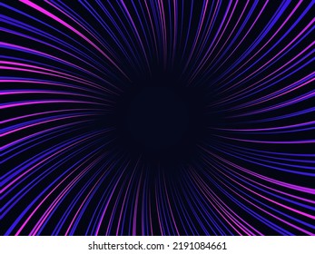 Radial or circular neon background. Neon rays. Abstract circular space background. Comic. Energy or speed concept. Neon Light. Laser rays. Night sky. Speed motion, power concept. Vector illustration