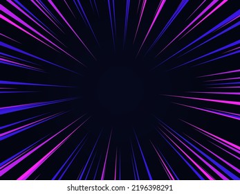 Radial or circular neon background. Neon rays. Abstract circular space background. Comic. Energy or speed concept. Neon Light. Laser rays. Night sky. Speed motion, power concept. Vector illustration