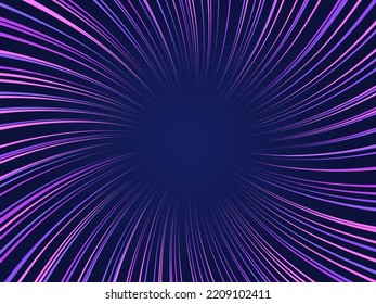 Radial or circular neon background. Neon rays. Abstract circular space background. Comic. Energy or speed concept. Neon Light. Laser rays. Night sky. Speed motion, power concept. Vector illustration