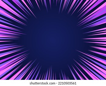 Radial or circular neon background. Neon rays. Abstract circular space background. Comic. Energy or speed concept. Neon Light. Laser rays. Night sky. Speed motion, power concept. Vector illustration
