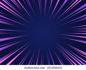 Radial or circular neon background. Neon rays. Abstract circular space background. Comic. Energy or speed concept. Neon Light. Laser rays. Night sky. Speed motion, power concept. Vector illustration