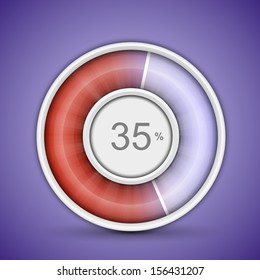 Radial or circular progress bar. Customizable vector illustration of radial progress bar on background with glossy indicator