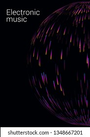 Radial color linear background with speed effect. Musical abstract pattern. Burst lines with lights. Speed light motion. Vector digital graphic. Big data technology modern design template.