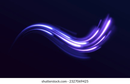 Radial color spirals. Acceleration speed motion on night road. Bright sparkling background. Lines in the shape of a comet against a dark background. The effect of energy and speed. Vector.	