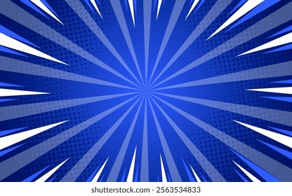 radial comic background. Speed ​​lines wallpaper with pop art halftone texture. Vector illustration