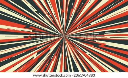 Radial comic speed lines, red yellow blue color, moving to the center of the screen. Motion line effect, pop art for manga speed frame. Radial effect style for superhero action, dynamic background.