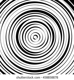 Radial concentric circles with irregular, dynamic lines. Abstract pattern with rotating, spiral effect.