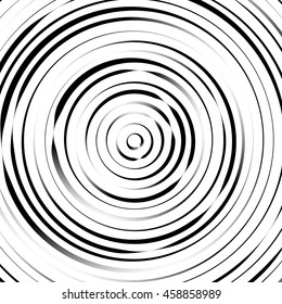 Radial concentric circles with irregular, dynamic lines. Abstract pattern with rotating, spiral effect.