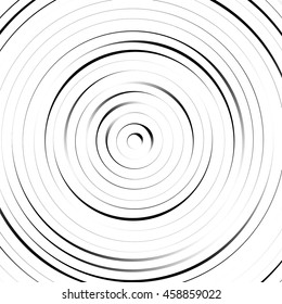 Radial concentric circles with irregular, dynamic lines. Abstract pattern with rotating, spiral effect.