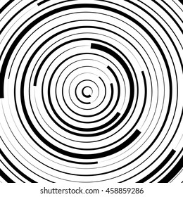 Radial concentric circles with irregular, dynamic lines. Abstract pattern with rotating, spiral effect.