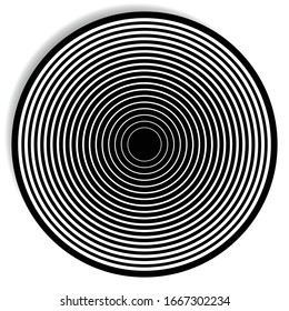Radial, concentric circle(s). radiating spiral, vortex lines. Rays and beams burst effect. Converging circles simple round geometric illustration