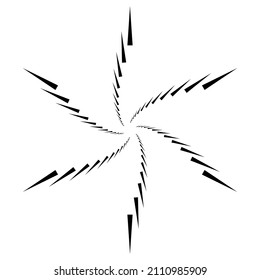 Radial, concentric, circular triangles shape, design element, icon
