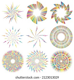 Radial, concentric, circular triangles shape, design element, icon