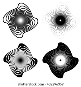 Radial, concentric shape set. Abstract monochrome graphics.