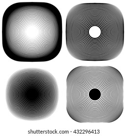 Radial, concentric shape set. Abstract monochrome graphics.