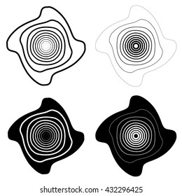 Radial, concentric shape set. Abstract monochrome graphics.